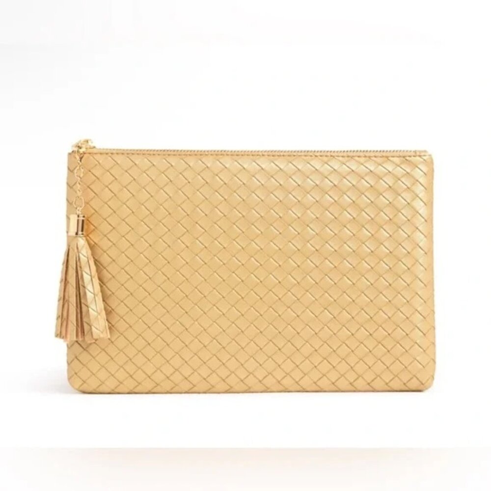 NWT $88 VIRGINIA WOLF Gold Mimi Woven Pouch